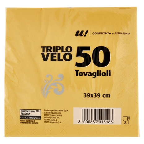 50 Tovaglioli 3 Veli Gialli U! Confronta e Risparmia